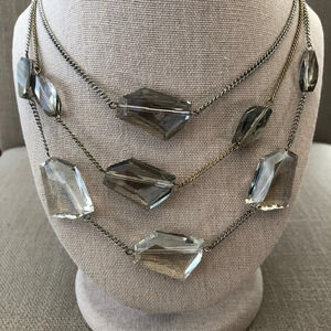 Kenneth Cole Triple Strand Faceted Clear Stone Necklace Silver Gold Tone Fashion